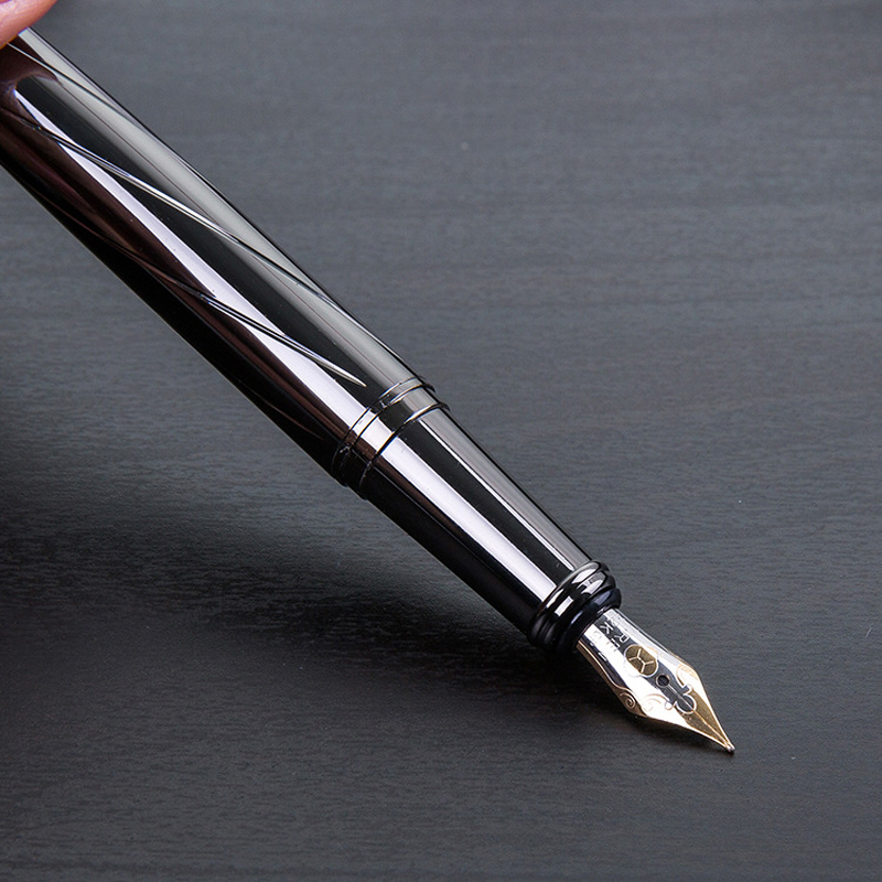 1 pièces haut de gamme exquis stylo plume métal mat noir 0.5mm plein métal luxe stylo plume bureau école papeterie stylo: Default Title
