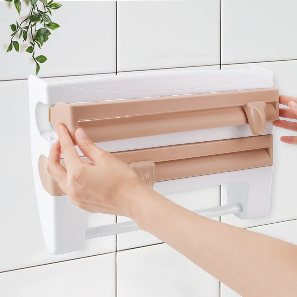 4 en 1, organizador de cocina soporte para papel de cocina Film transparente de titular de la botella de salsa de papel de aluminio de almacenamiento en Rack estante de cocina