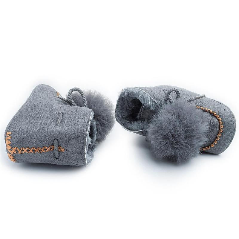 Thicken Baby Boots Lace-Up Lovely Pompon Non-slip Snow Prewalker Soft Coral Fleece Toddler Solid Color Winter Warm Shoes