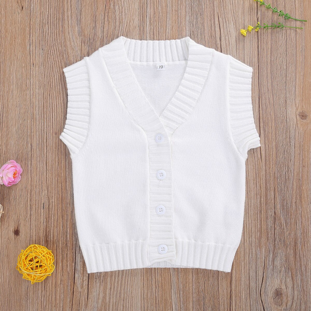 Born Girl Boy V-Neck Cardigans Knit Fall Sleeveless Sweater Button Down Anti-Pilling Wool Vest