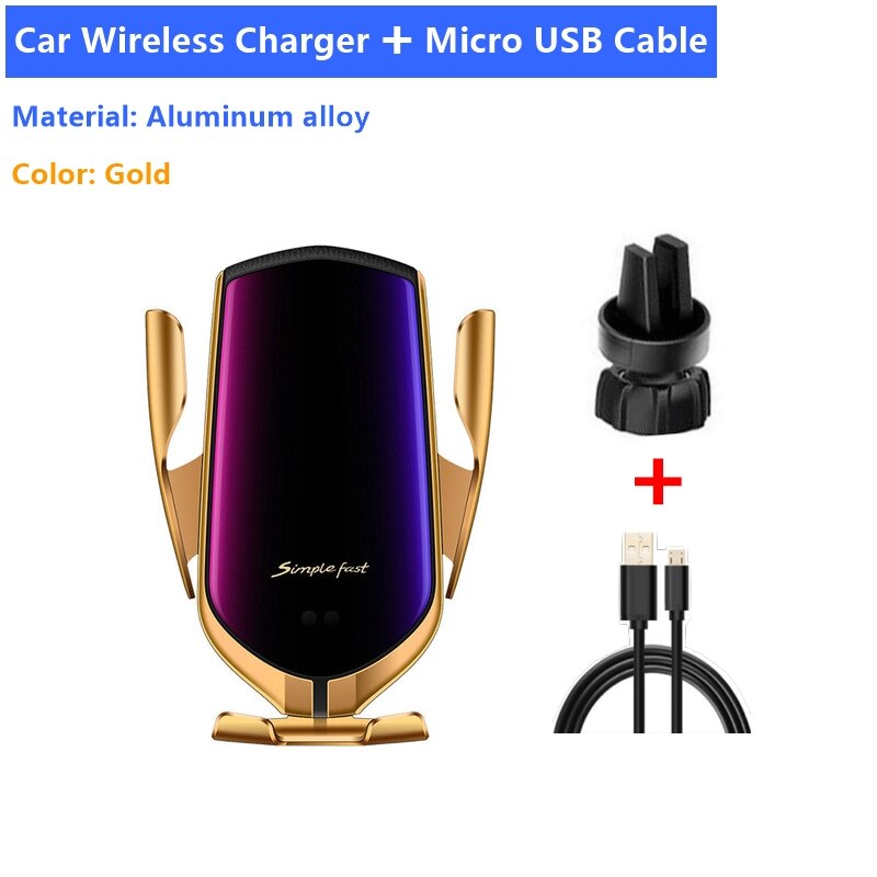 Qi Wireless Car Charger Infrarood Sensor Elektrische Vastklemmen Draadloze Opladen Mobiele Telefoon Houder Draadloze Oplader Voor Iphone: Car Style-Golden