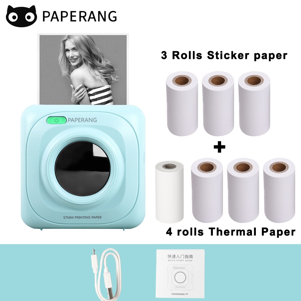PAPERANG P1 Pocket Printer BT Wireless Thermal Printer Portable Printer 200dpi for Photo Picture Receipt Memo Note Label Sticker: GR-7 Rolls Paper