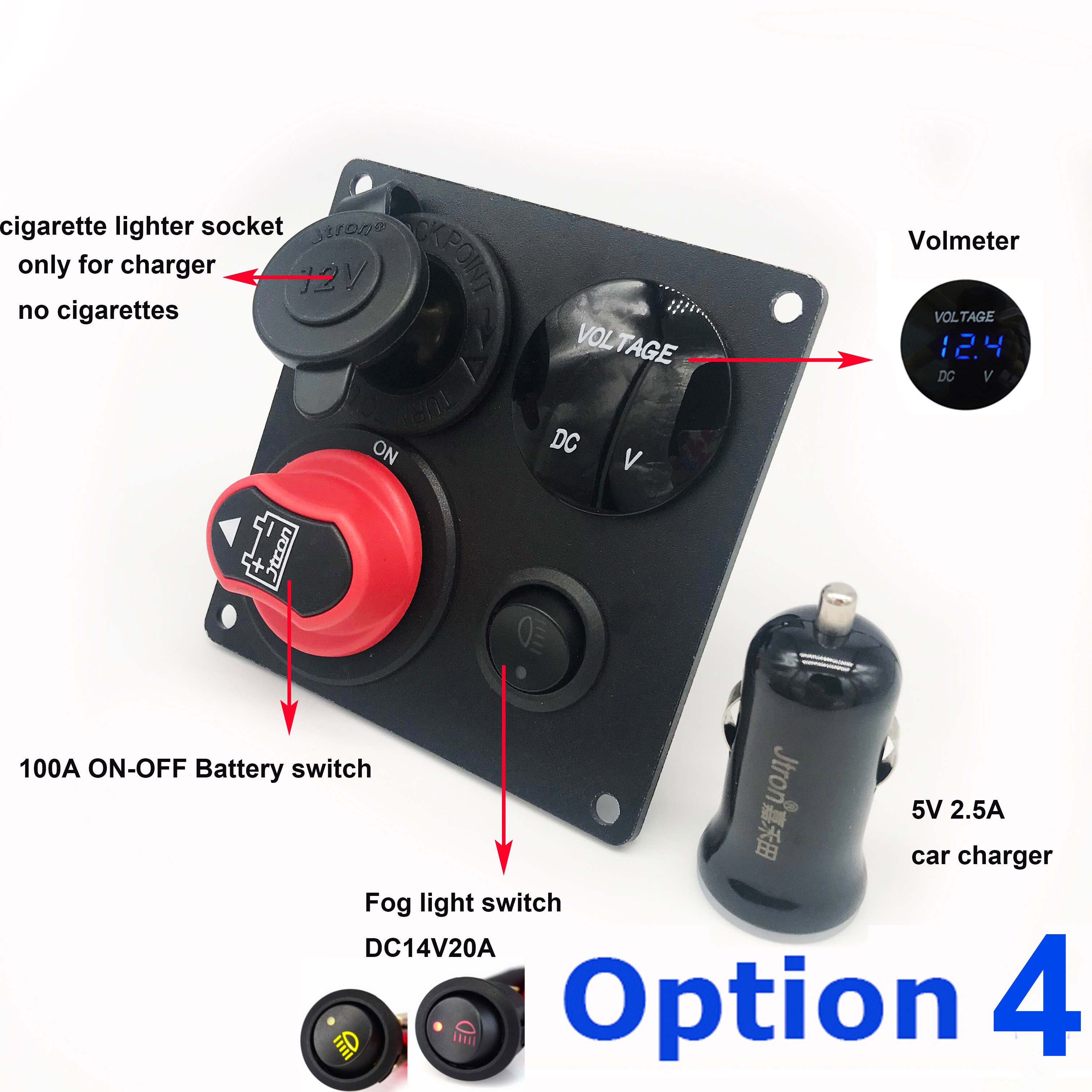 Jtron voiture interrupteur panneau DC12-24V universel batterie commutateur 100A double USB chargeur de voiture volmètre commutateur panneau pour voiture bateau RV truch: option 4