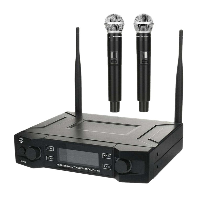 Wireless Dual Handheld Microphone 2 Channel VHF Mic KTV System Karaoke EU Plug: Default Title