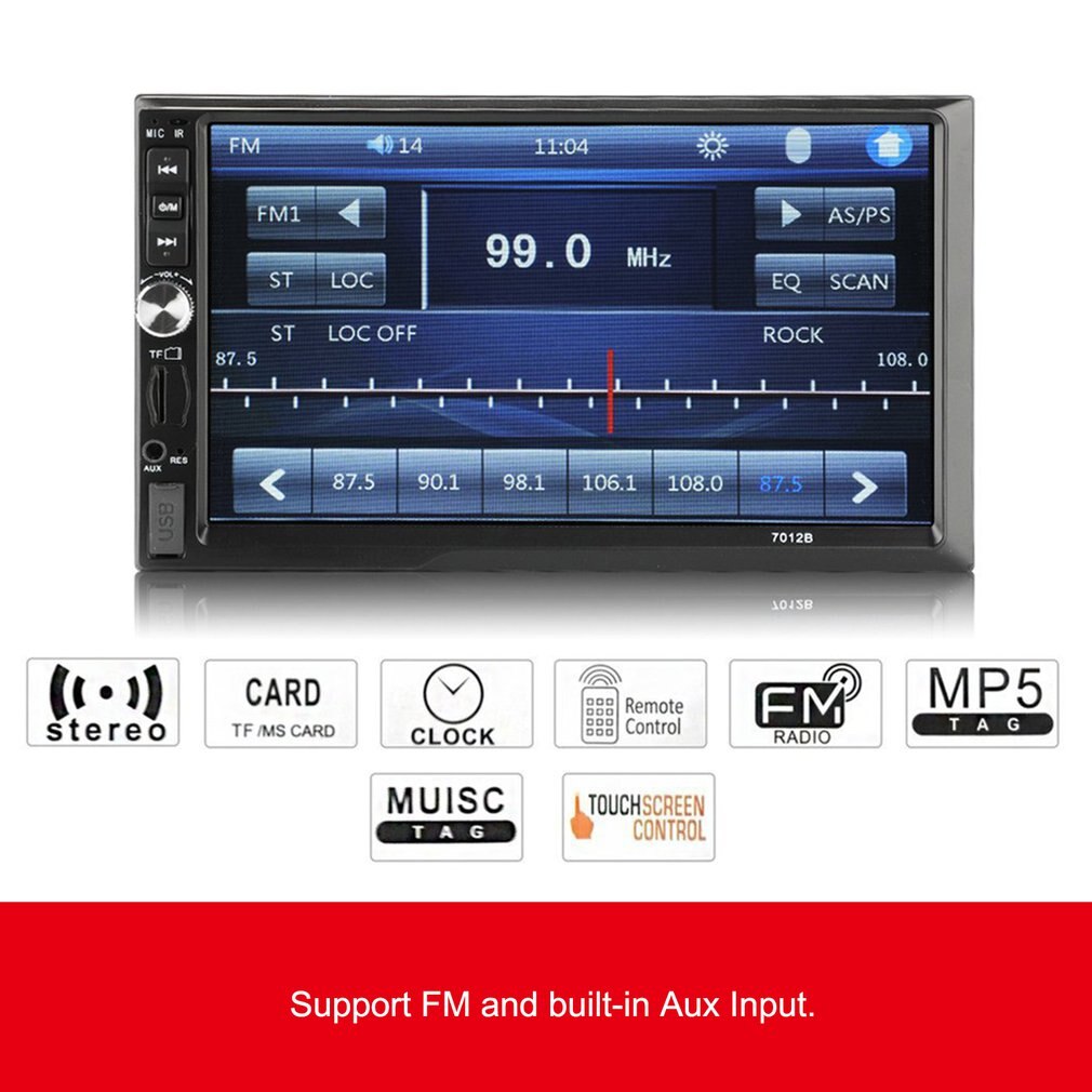 7012B-REPRODUCTOR Multimedia para coche, pantalla táctil de 7 pulgadas, doble 2Din, MP5, BT, Radio Estéreo, USB, FM