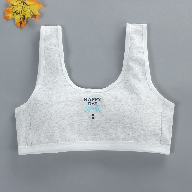 Reggiseno per ragazze adolescenti bambino Happy Day lettere stampa Lingerie canottiera sportiva canottiera reggiseno di mezza età con coppa Pad per 7-12T: Grey 1pcs