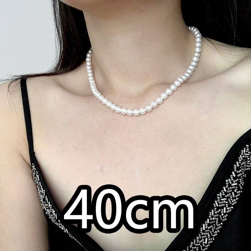 Joias clássicas elegantes, 40-60cm, luz brilhante, 6mm, concha, colar de pérola, prata esterlina 925, corrente de cauda para mulheres: 40cm