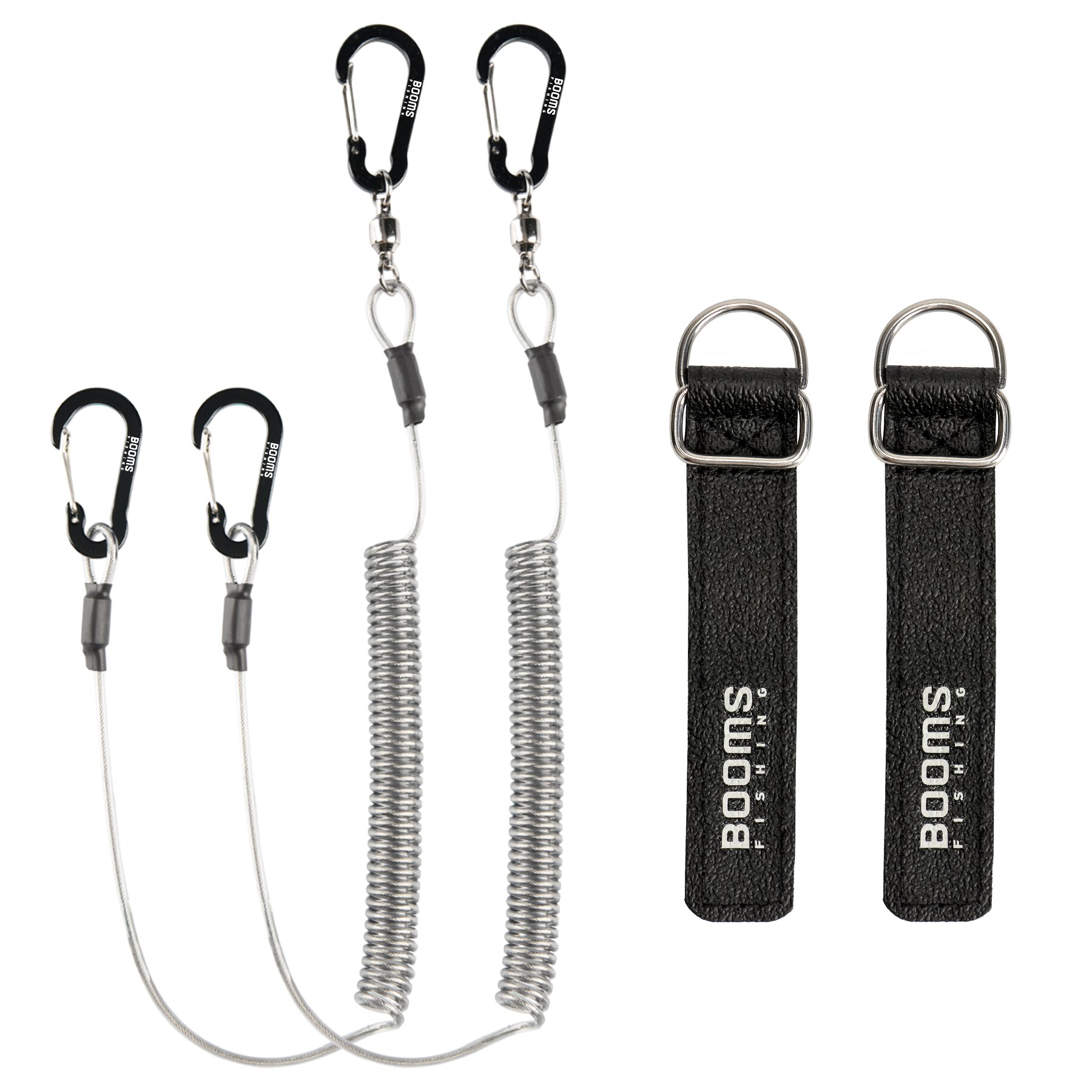 Booms Fishing T02RB1 Fishing Rod Tether Boat Kayak Paddle 2M Heavy Duty Elasticity Lanyard for Fishing Tools Rods Strap 4pcs/Set: black