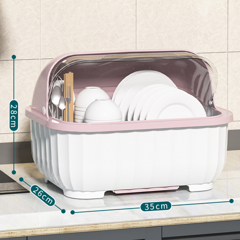 Armadietto per piatti da cucina Dishe Cestello di scarico per bacchette Multifunzionale antipolvere con coperchio Cestello portaoggetti per categoriezione stoviglie: Rosa