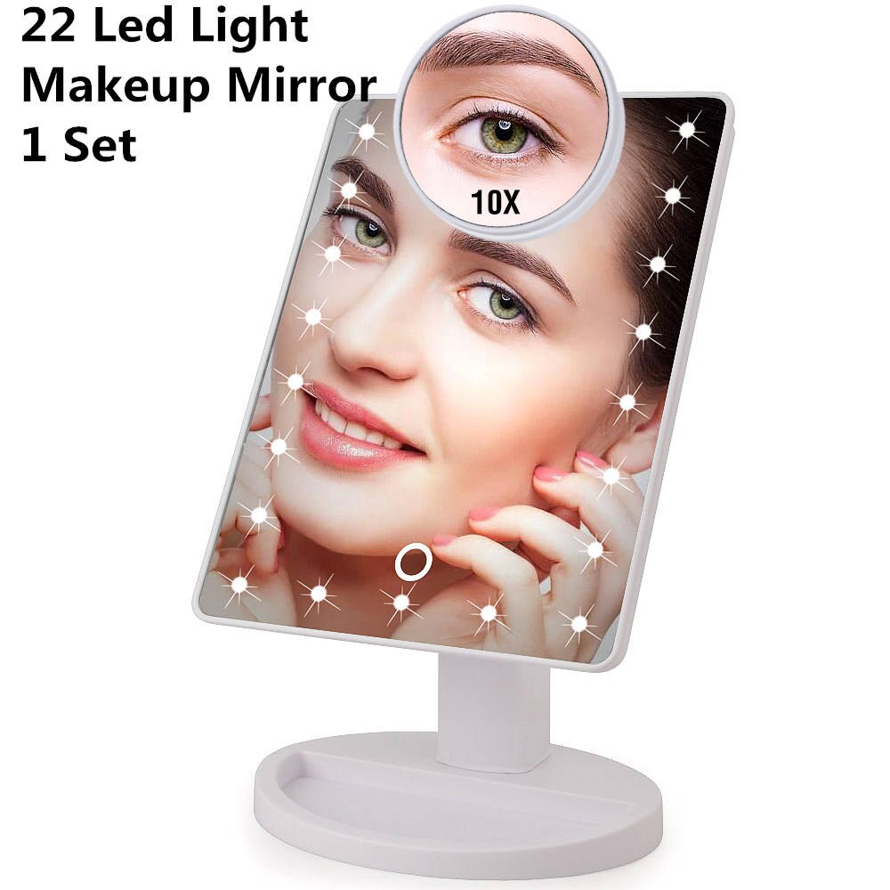 LED Touch Screen Makeup Mirror Vanity Mirror With 16/22 LED Lights Health Beauty Adjustable Countertop 180 Rotating: 22 LED Set W