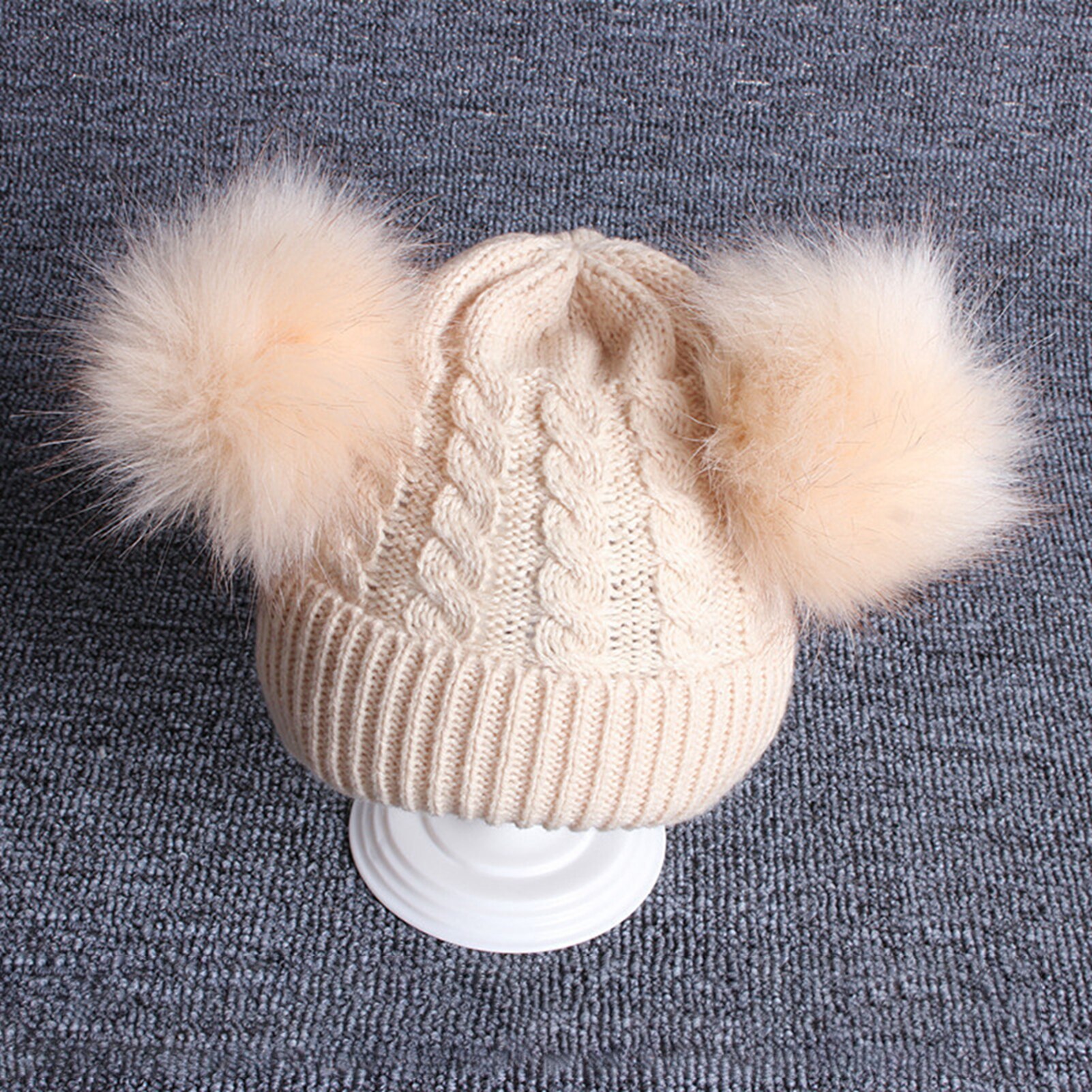 Gorros de invierno para niños, orejas para niñas, niños, gorros cálidos, gorros de invierno para bebés, gorro trenzado de doble Pompón, gorro de punto, conjunto de bufanda de cuello cálido