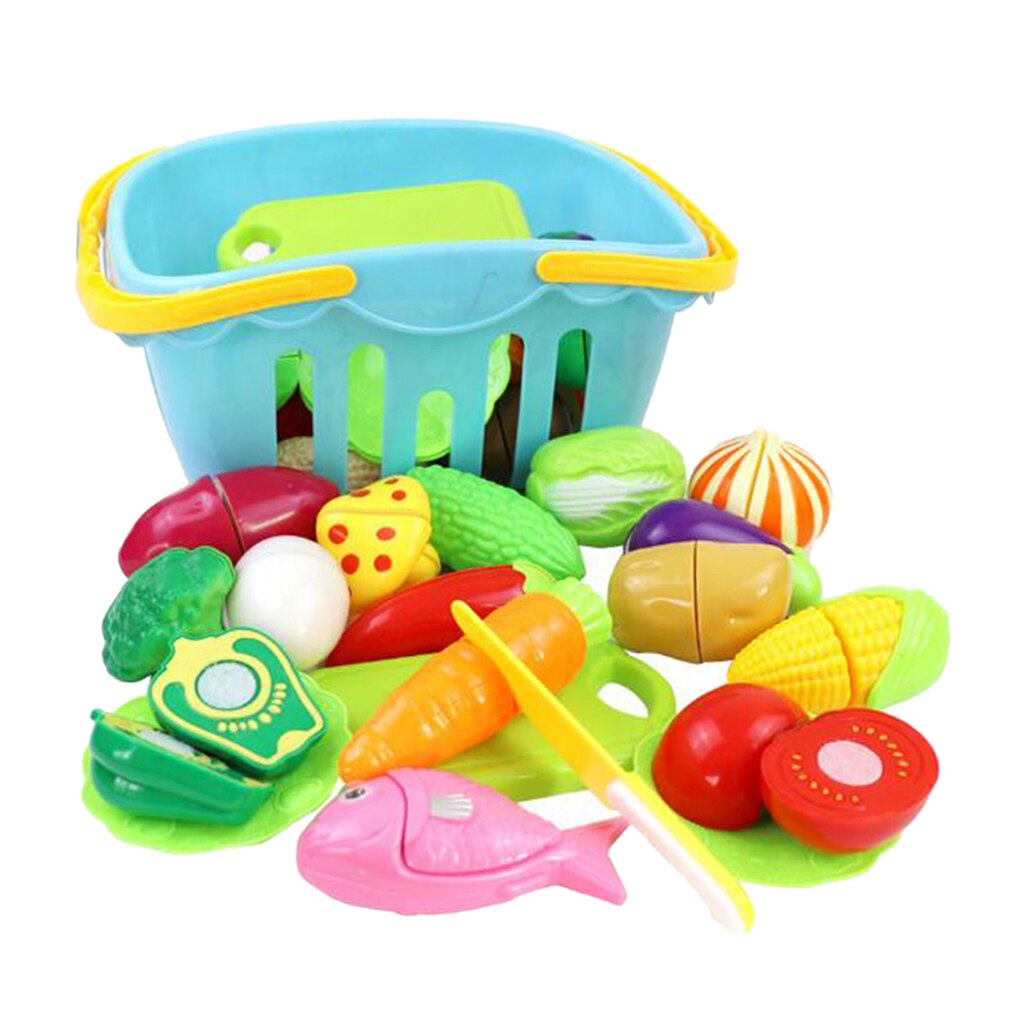 20Pcs Pretend Cutting Play Food Set with Storage Basket, Early Development Learning Toy for Toddlers 3 Years +