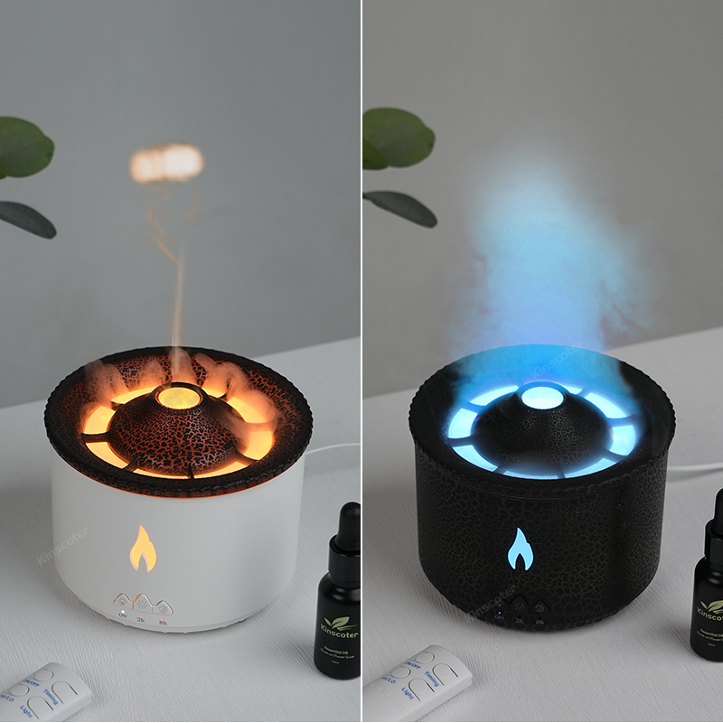 KINSCOTER Volcano Flame Aroma Diffuser Jellyfish Smoke Ring Air Humidifier 360ml Aromatherapy Essential Oil Diffuser Cool