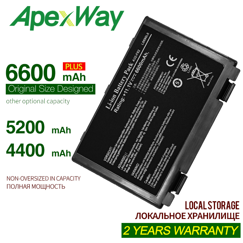 ApexWay – Pack de 6 batteries pour Asus A32-F82 L0690L6 A41 F82Q X5E X5EA X5J X66 Pro5DAB Pro79I