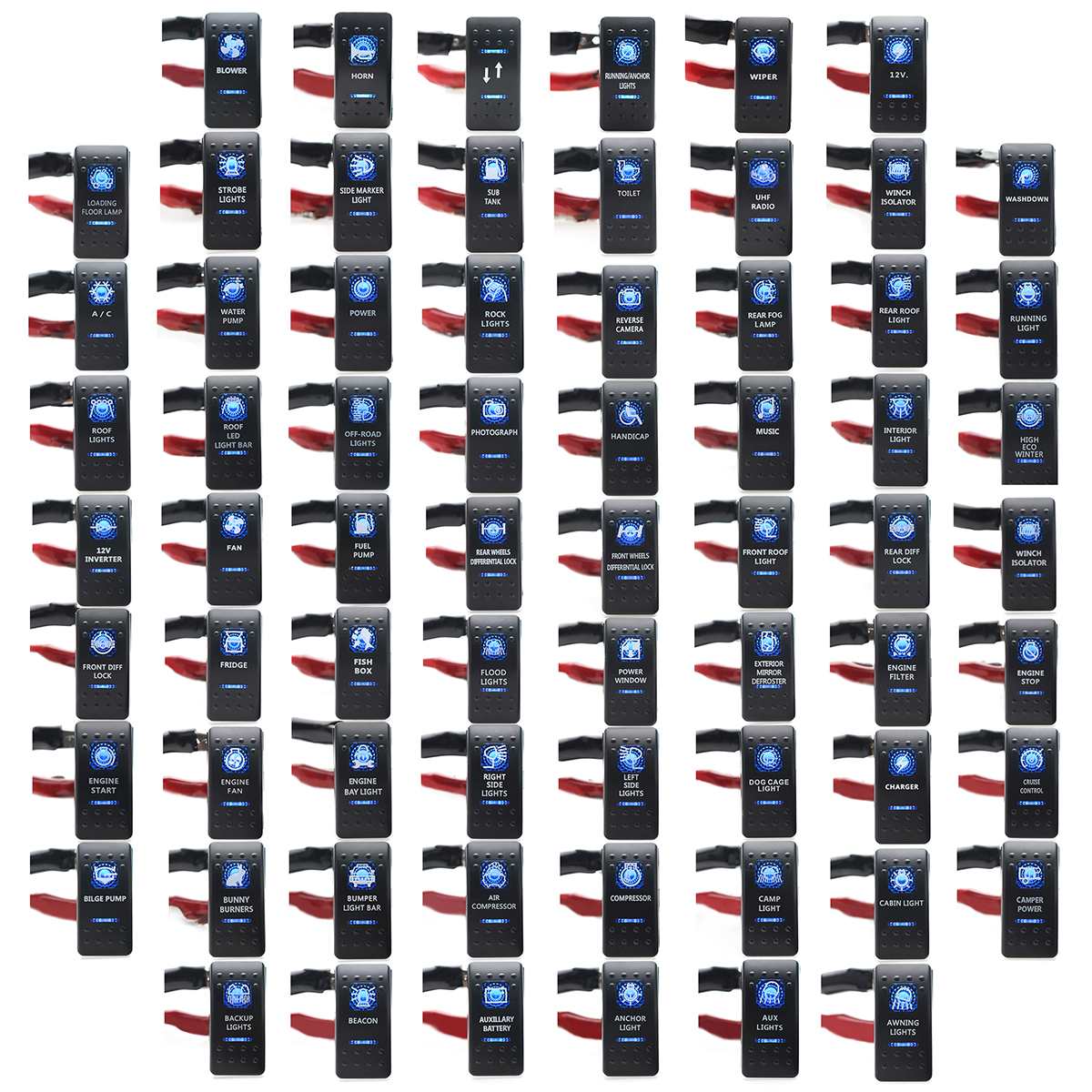 12V 24V Car Boat Caravan Rocker Switches Waterproof Rocker Switch Dual Blue LED Light Bar 4x4 Universal RIGHT Left SIDE LIGHTS