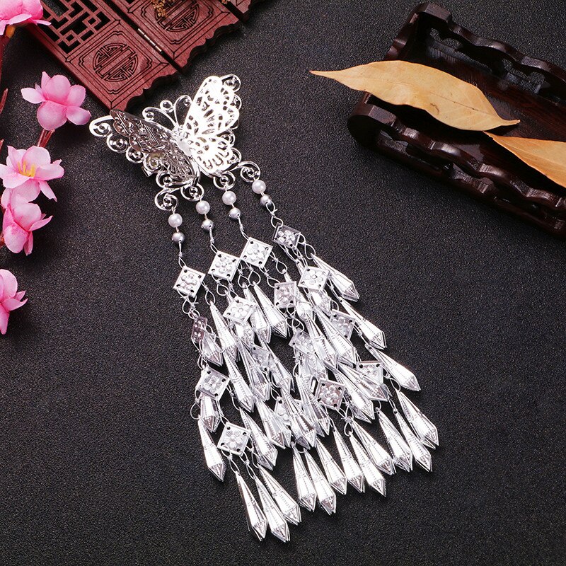 Hanfu-coiffure rétro, accessoires pour cheveux longs multicouches, petits bijoux, frange fraîche, Imitation argent Miao, peigne: Big butterfly