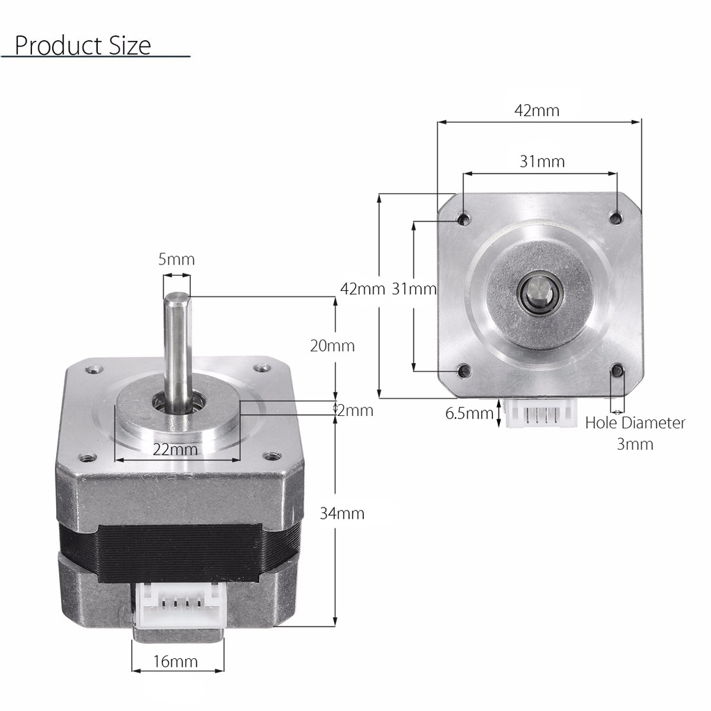2- -vaiheinen askelmoottori nema 17, 12v 0.4a (28n. cm pitomomentti ) 4- johto 3d tulostimelle/cnc