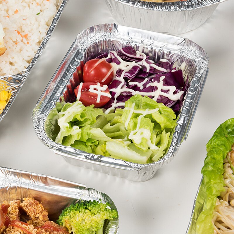 10pcs Disposable Aluminum Foil Pan Take-out Food Containers with Aluminum Lids/without Lid Rectangle Shaped Tin Foil Pans