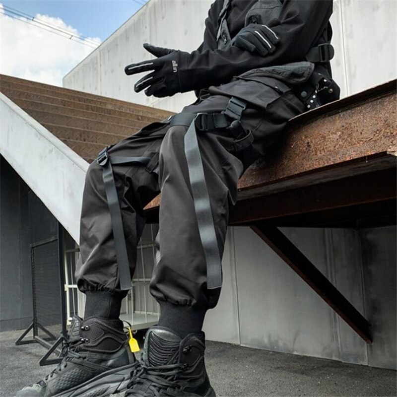 Techwear – pantalon Cargo multi-poches pour hommes, avec rubans, Hip Hop, Streetwear, Goth Punk, Harajuku, survêtement décontracté