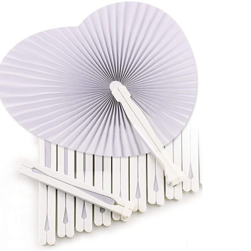 36 Pcs White Wedding Fan - Fans for Ceremony Invitations Heart Shaped Folding - White Wedding Fan Paper Heart Gadgets for Wedd: Default Title