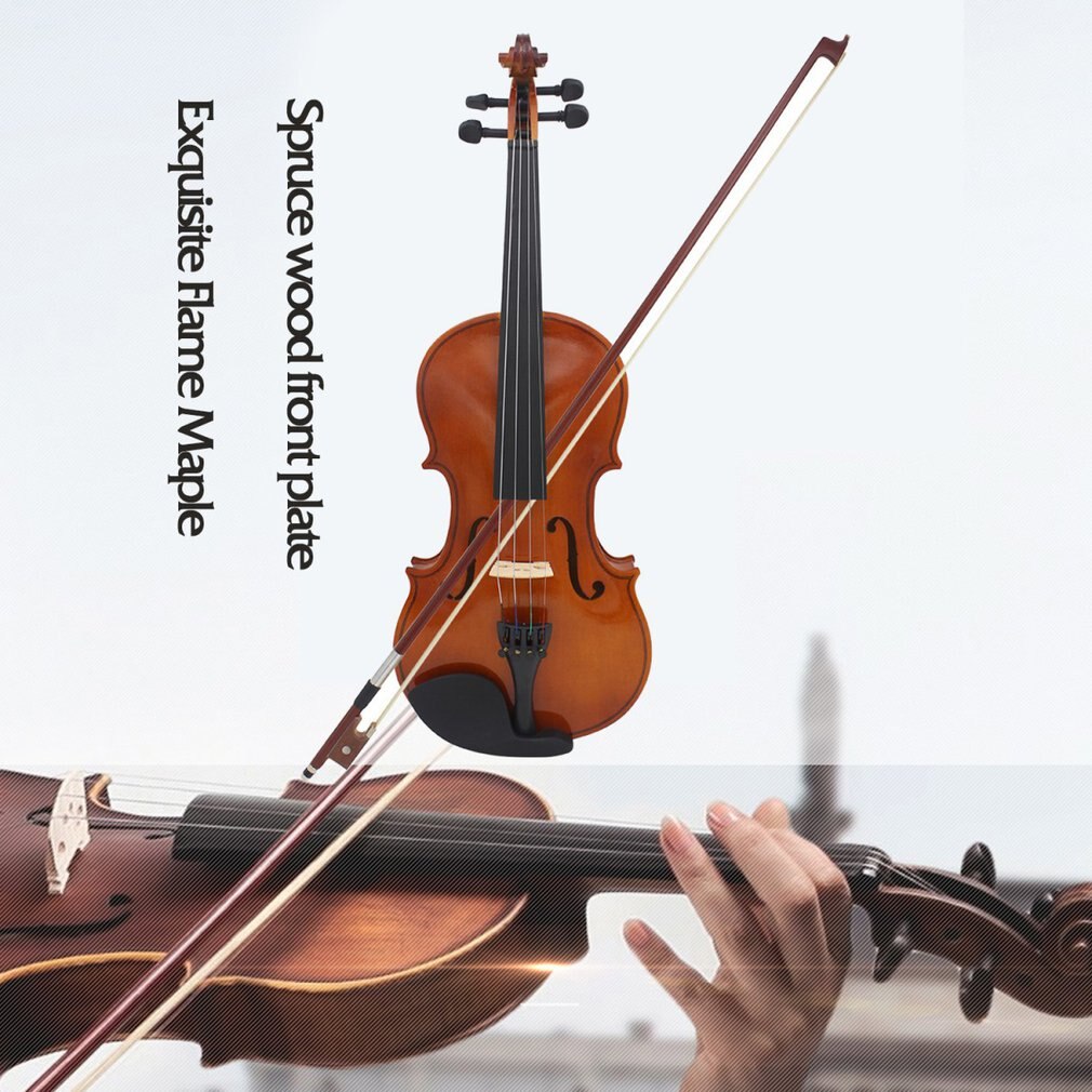 Full Size 4/4 Violin Natural Acoustic Solid Wood Violin Fiddle For Beginner With Case Rosin Solid Wood Violin