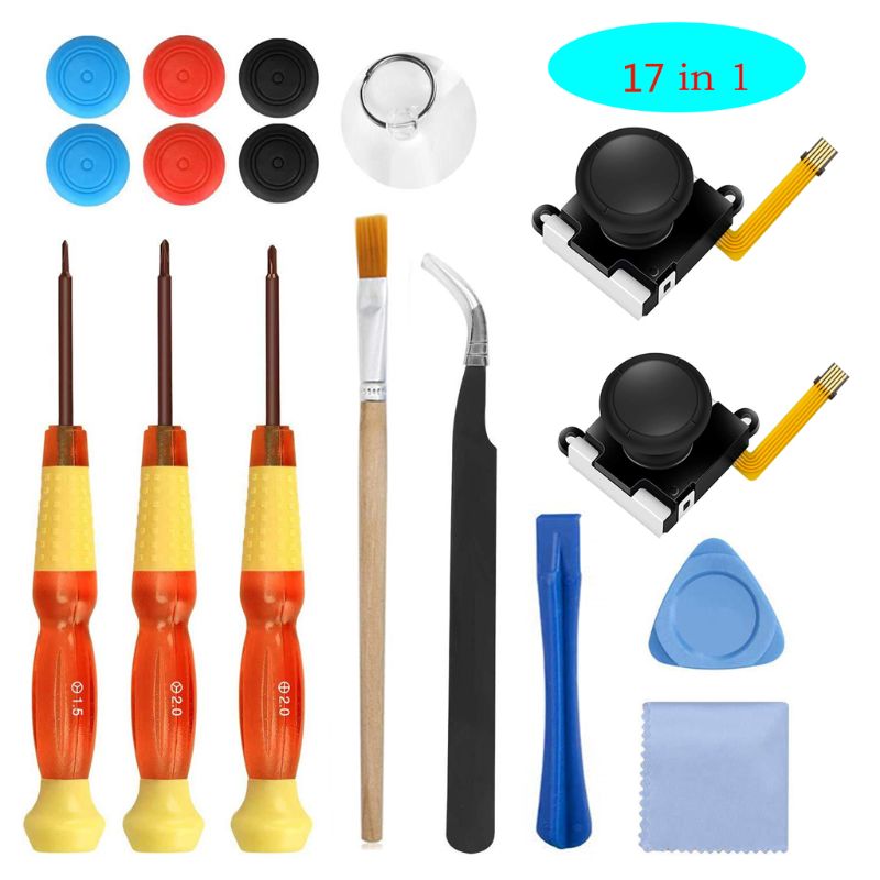 3D Analog Thumb Stick for Nintend Switch NS JoyCon Joystick Caps Replacement Repair Parts Mod Kit for JoyCon Switch Controller: 17 IN 1