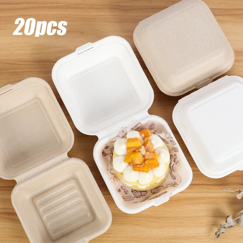 20pcs Disposable Bento Food Containers Baking Dessert Cake Bowl packaging Burger Snack Boxes Microwavable Home Portable Lunchbox
