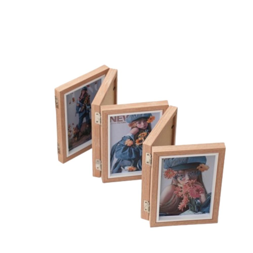 Foldable Hinge Photo Frame Double/Triple Wooden Desktop Album Set 2/3/4/5 Linked 6/7/8 Inches Combination Folding Frame: Blue