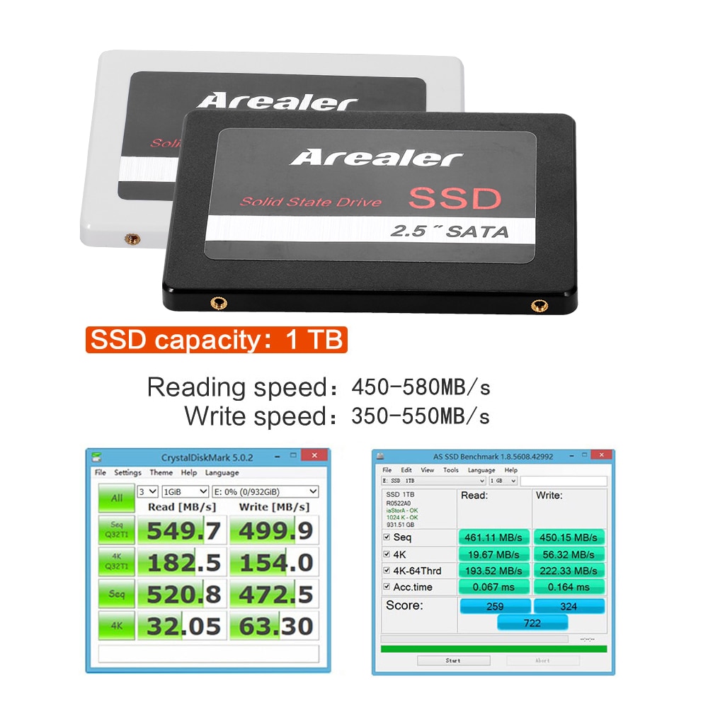 Arealer SSD Hard Drive Disk SSD 120GB 240 GB 480GB 1TB HDD 2.5 inch Solid State Drive SATA 3.0 6Gbps Solid State for PC Laptop