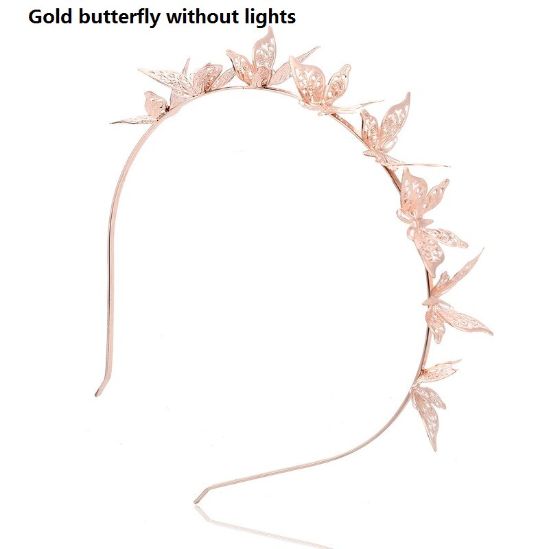 LED Light Up Blinking Butterfly Headband Hollow Metal Hairband Alloy Tiara Headpiece Hair Accessories for Women Girls Gold: 4