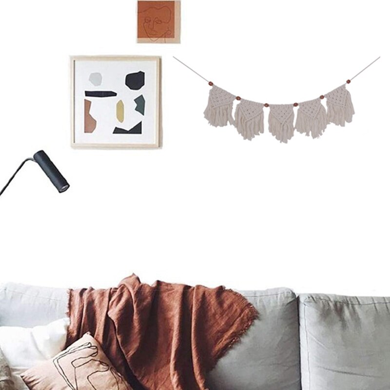CSS Macrame Wall Hanging Handmade Woven Tapestry Cotton Crochet Garland Banner for Boho Home Wedding Art Decor
