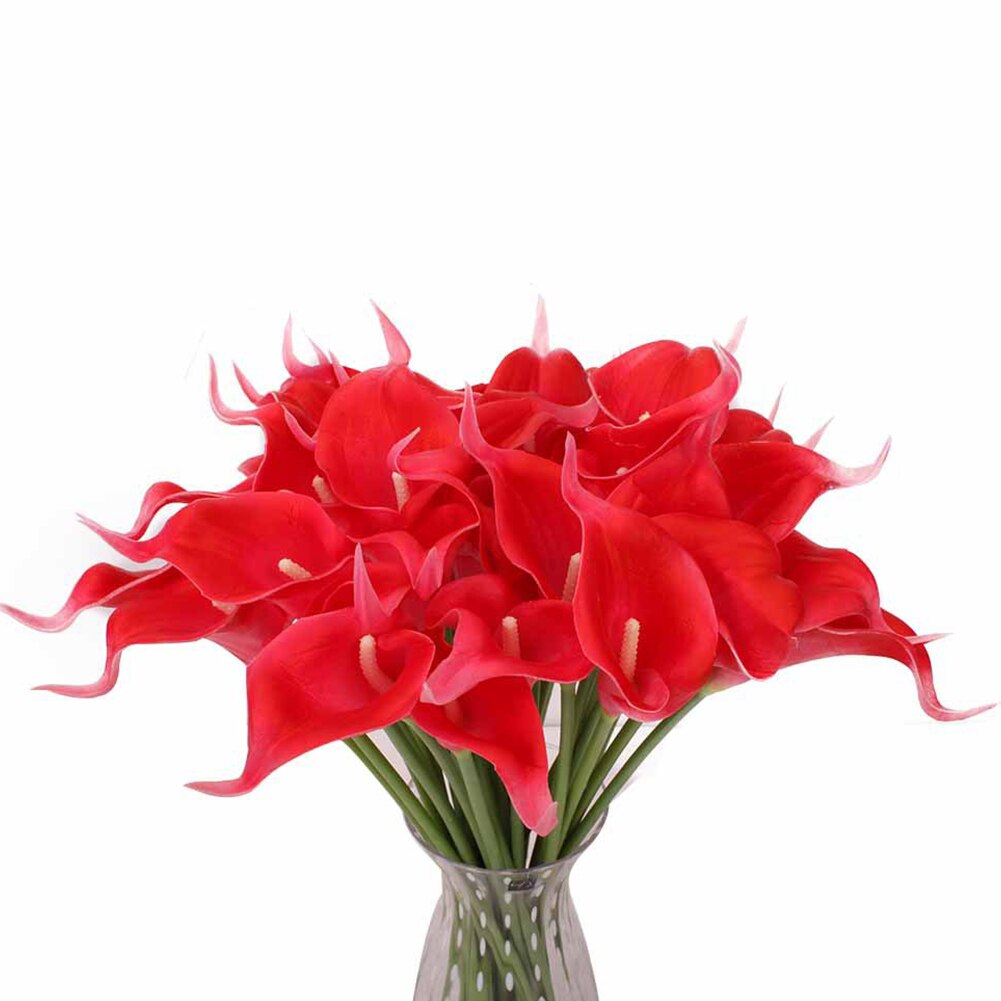 10Pcs Kunstmatige Calla Lelie Bos Latex Real Touch Nep Bloem Tuin Bridal Wedding Tafel Home Decor Boeket: Rood