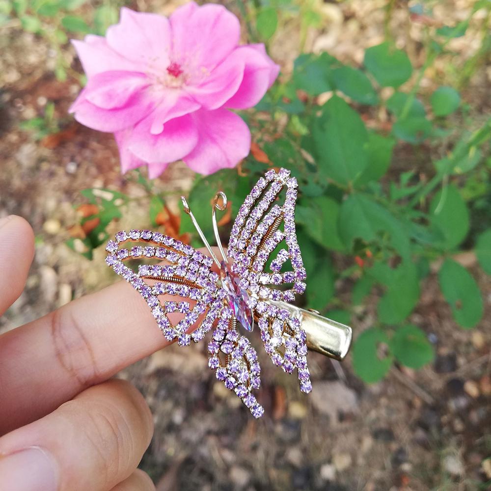 Brilhante Cheio de Cristal Cor Prata Borboleta Grampos de Cabelo para Meninas Crianças Barrette Grampos de cabelo Da Noiva Acessórios Do Cabelo Do Casamento Jóias