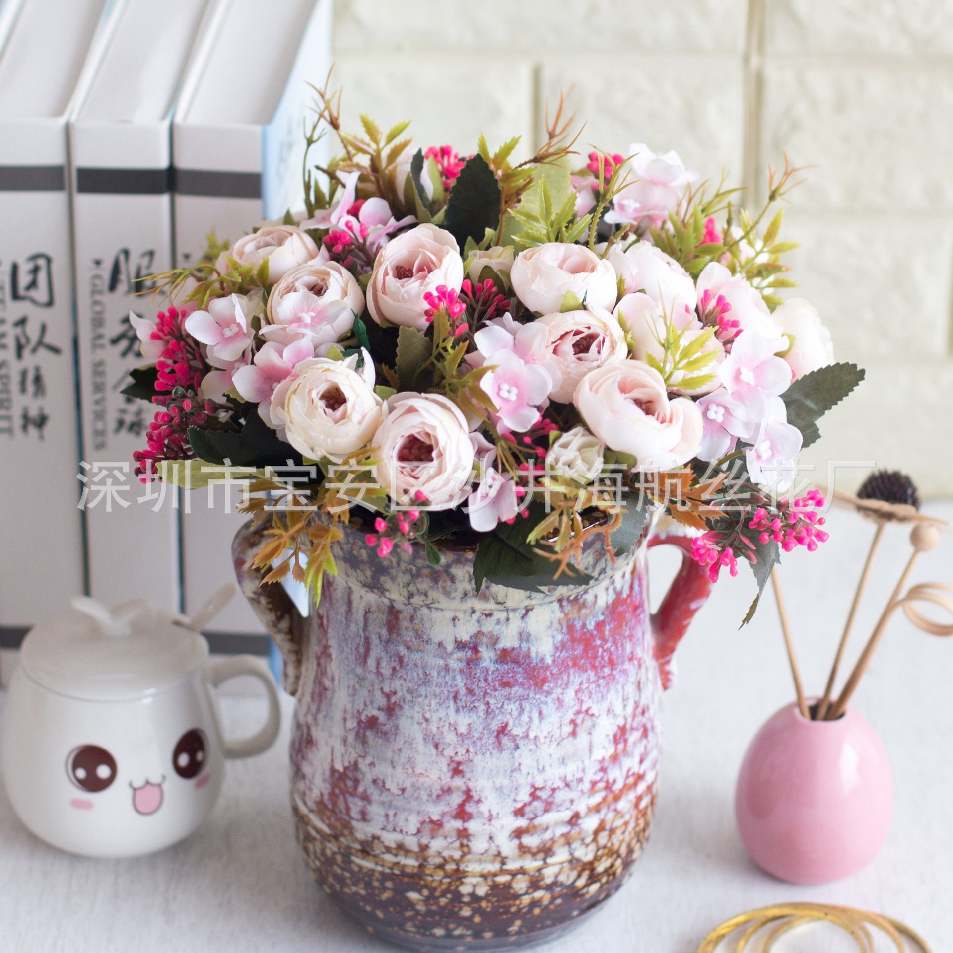 Hipster 5 têtes diamant thé bourgeon artificiel bouton de rose mariage décoratif fleur ameublement maison fleur européenne