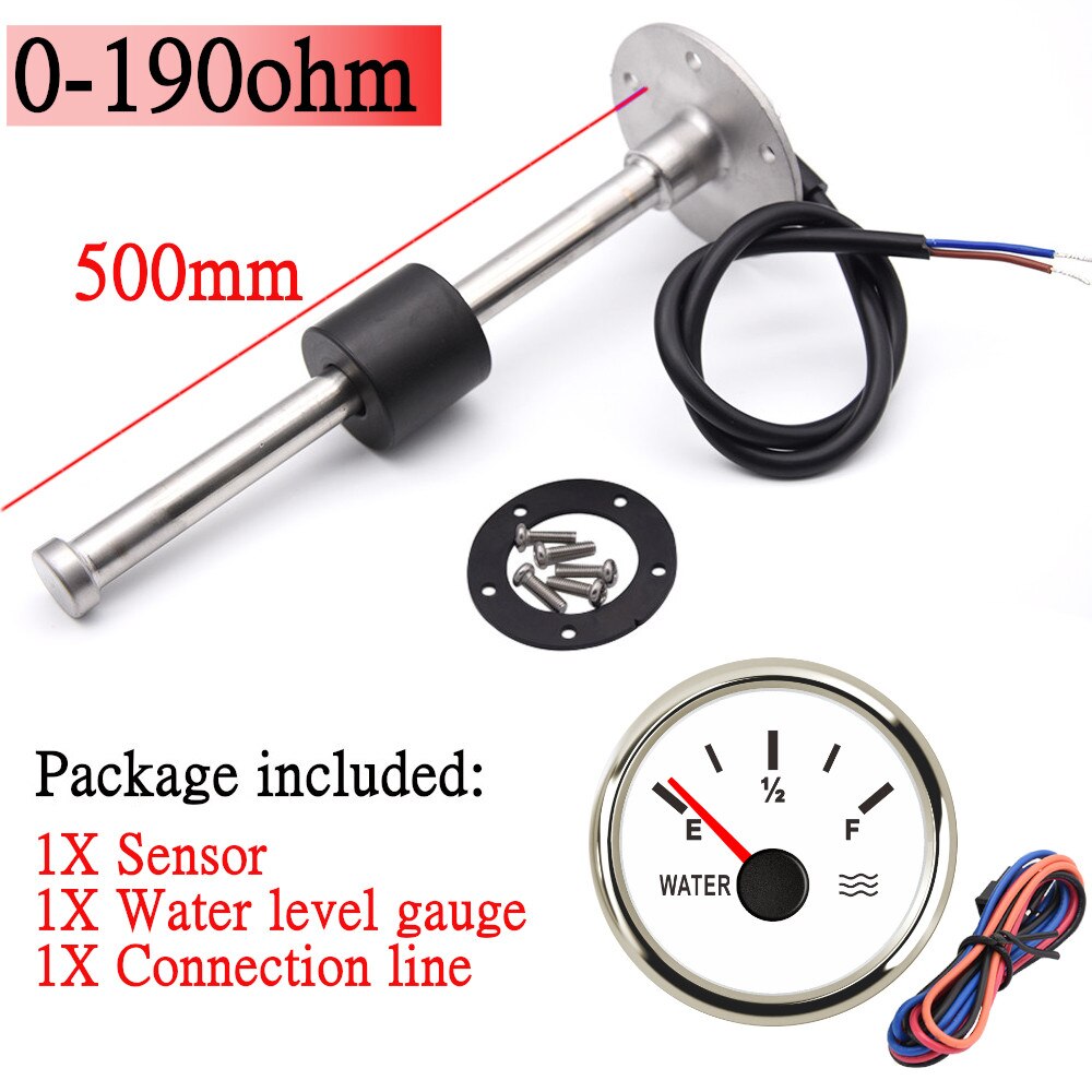 52Mm Auto Meters Water Niveau Sensor 125/150/200/225/300/500Mm Fit water Tank Niveau Indicator Meter 0-190ohm Met Rode Backlight: 500mm and WS gauge