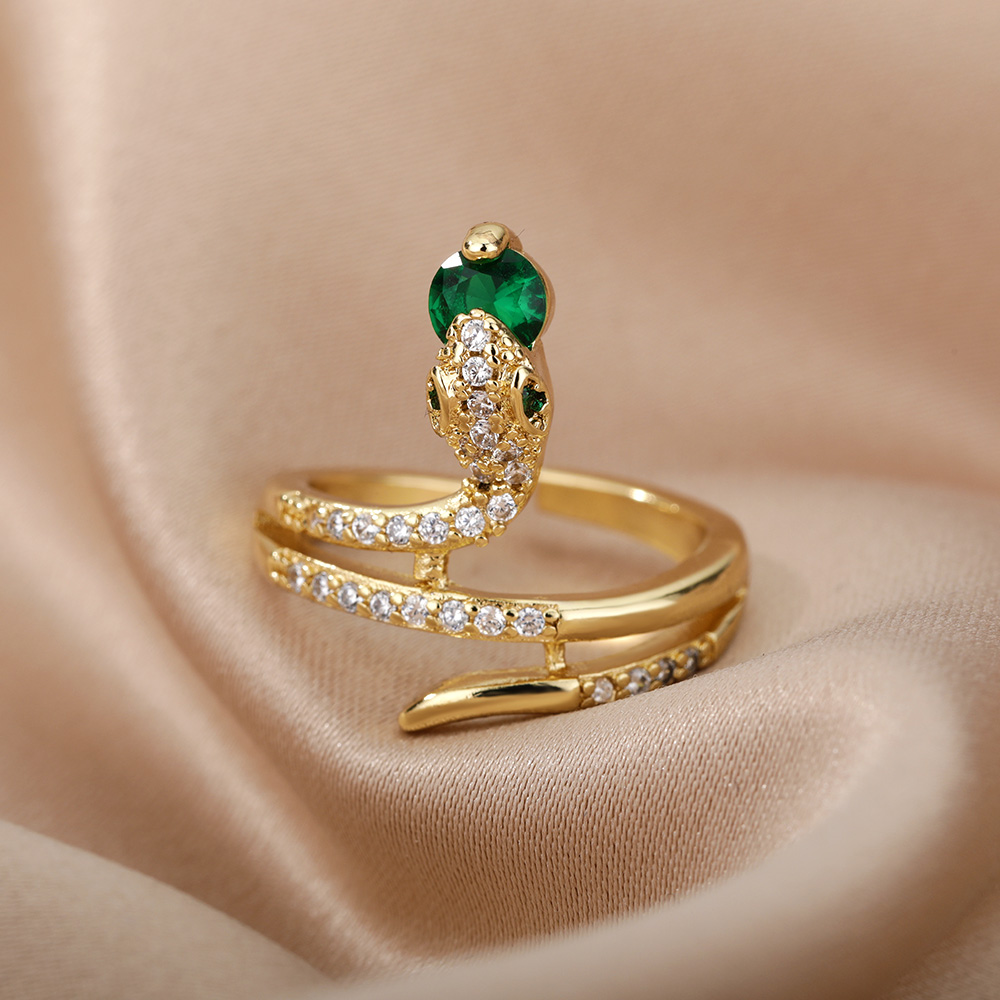 Anillos de serpiente de circón para mujeres y hombres, anillo ajustable abierto de acero inoxidable de Color dorado, joyería estética gótica Vintage, anillos para mujer