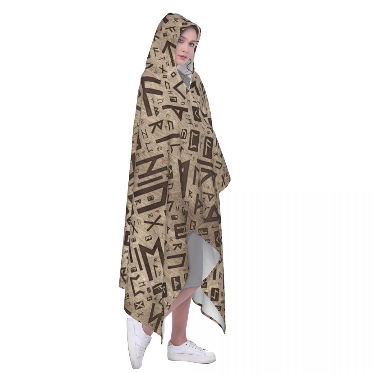 Elder Runes - Futhark Pattern Gold Framed On Wood Hooded Blanket 3D full print Wearable Blanket Adults Kids style