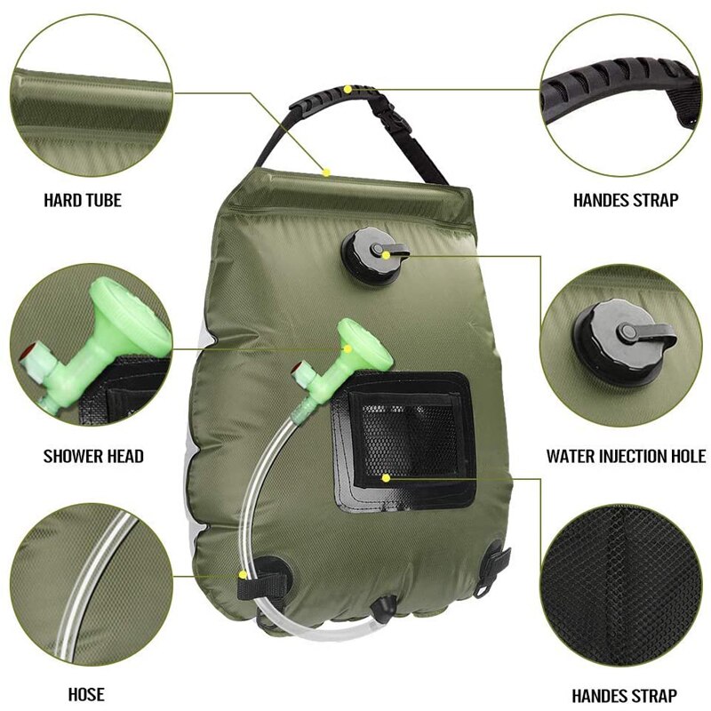 Wasser Taschen 20L draussen Camping Wandern Solar- Dusche Tasche Heizung Camping Dusche Klettern Hydratation Tasche Schlauch Umschaltbar Dusche Kopf