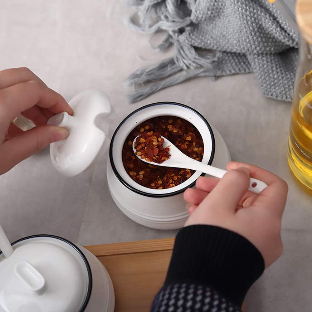 Ceramic White Creamer and Sugar Set with Lid Spoon 4 Piece