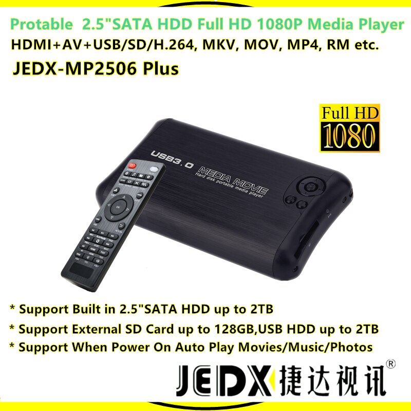 JEDX-reproductor multimedia para MP2506 Plus, Full HD, 1080p, disco duro SATA de 2,5 pulgadas, MKV, HDMI, AV, CX, USB, OTG, SD, AVI, RMVB RM