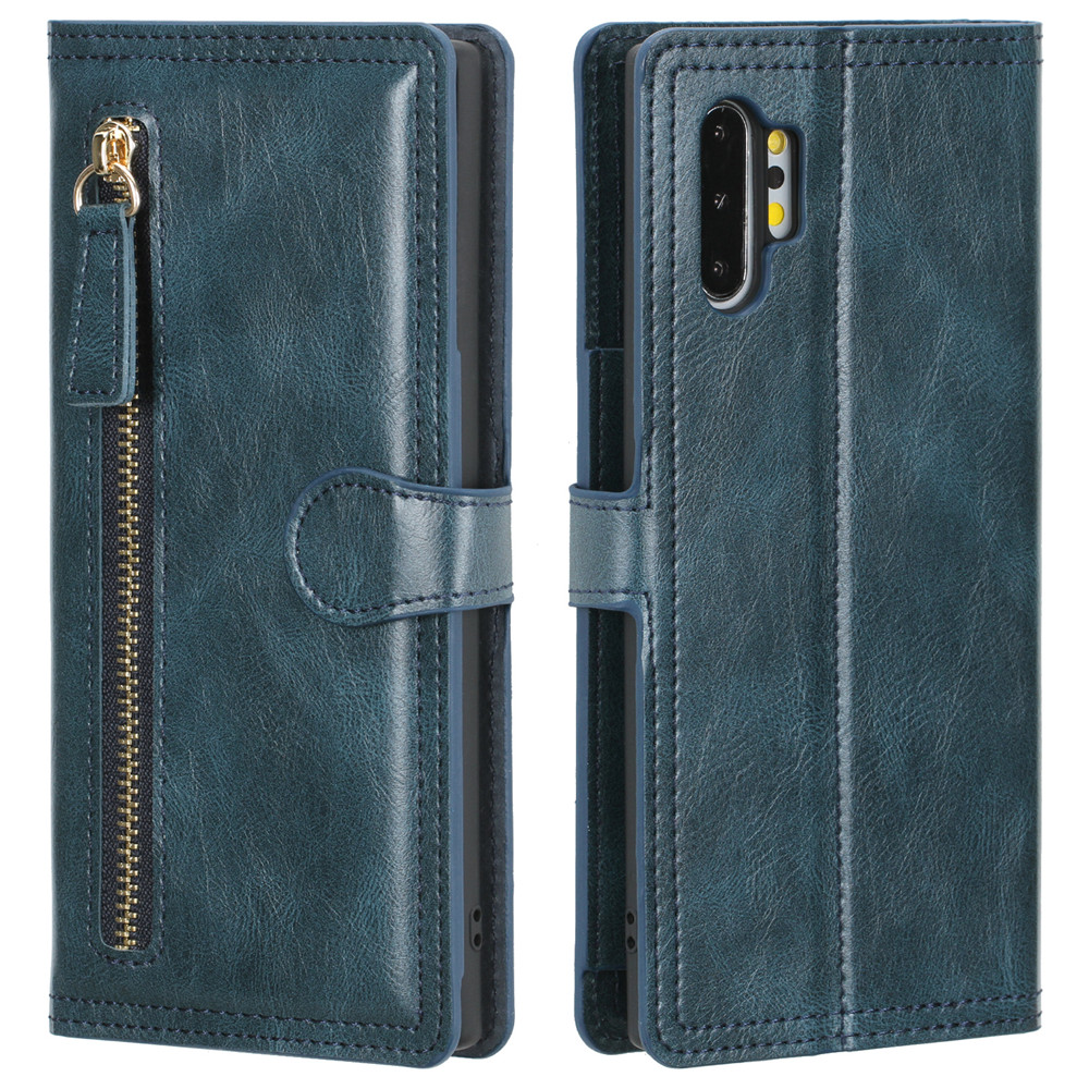 Étui portefeuille en cuir à rabat avec fermeture éclair pour Samsung Galaxy Note 10/S10 Plus, avec porte-cartes: Black