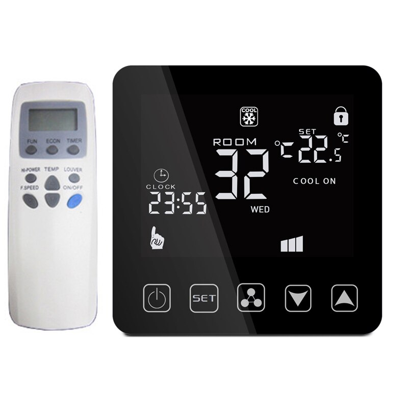Smart klimaanlæg termostat wifi tre hastighed fjernbetjening switch termostat fan coil enhed rumtemperatur controller: Ingen wifi sort rc