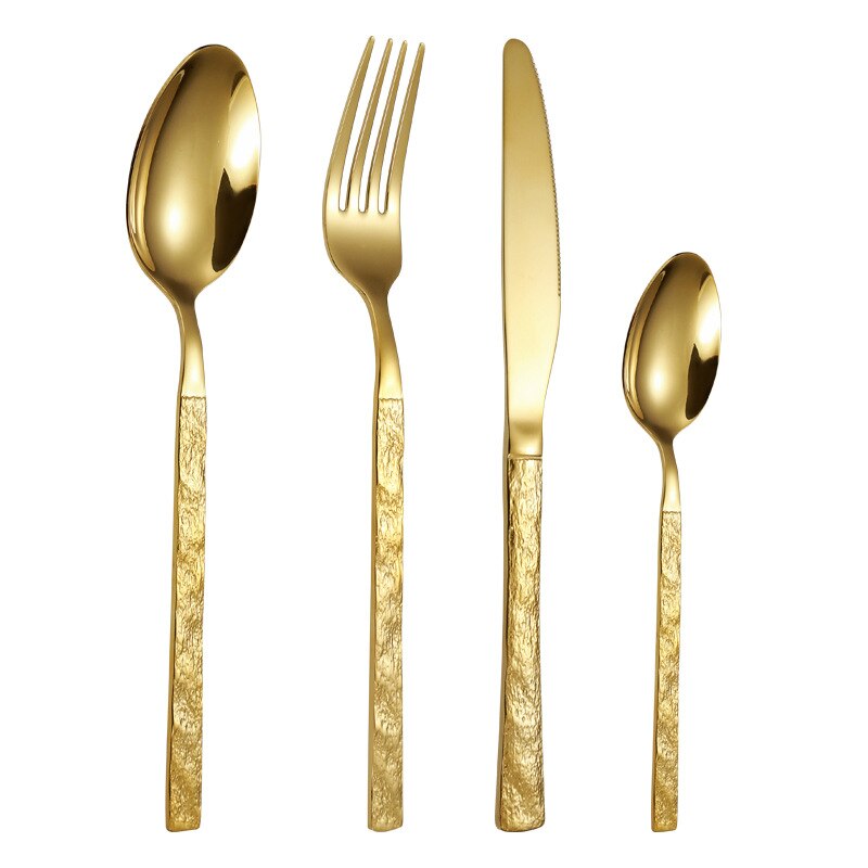 Lidafish Steen Graan Zilverwerk Set Vorken Messen Lepels Luxe Roestvrij Staal Thuis Diner Servies Set: 4pcs-gold