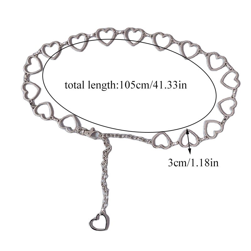 Trendy 90s vintage flash drill hjerte midje kjede søt bling bling nattklubb disco belte rhinestone hjerte til hjerte belter
