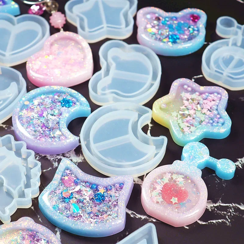 Shaker moldes de silicona resina epoxi oso estrella paleta Shaker molde llavero encantos molde brillante DIY joyería herramienta artesanal