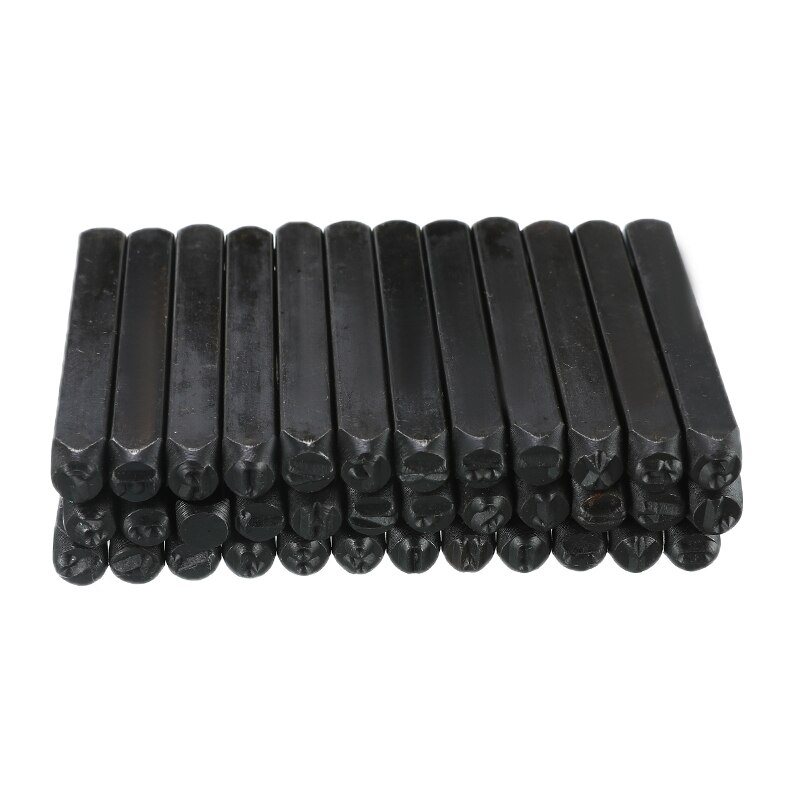 36PCS 5mm Carbon Steel Alphanumeric Letter and Number Antique Pewter Rectangle Stamp Die Punch Set Leathercraft Tools Stamping