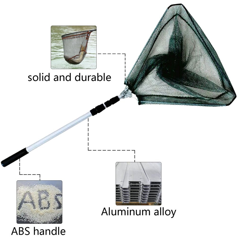 Redes de pesca plegables triangulares retráctiles, aleación de aluminio portátil, 1,5/1,7/2,1 m, Red de inmersión manual para pesca con mosca, herramienta de aparejos de pesca