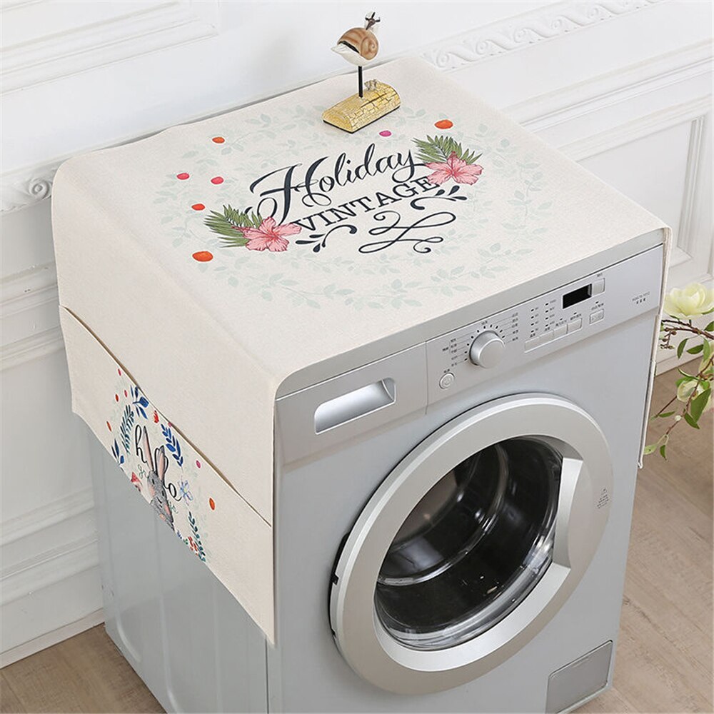 Housse anti-poussière frigo lave linge couvre avec 4 poches pour cuisine coton linge pratique multi-usages: QLV