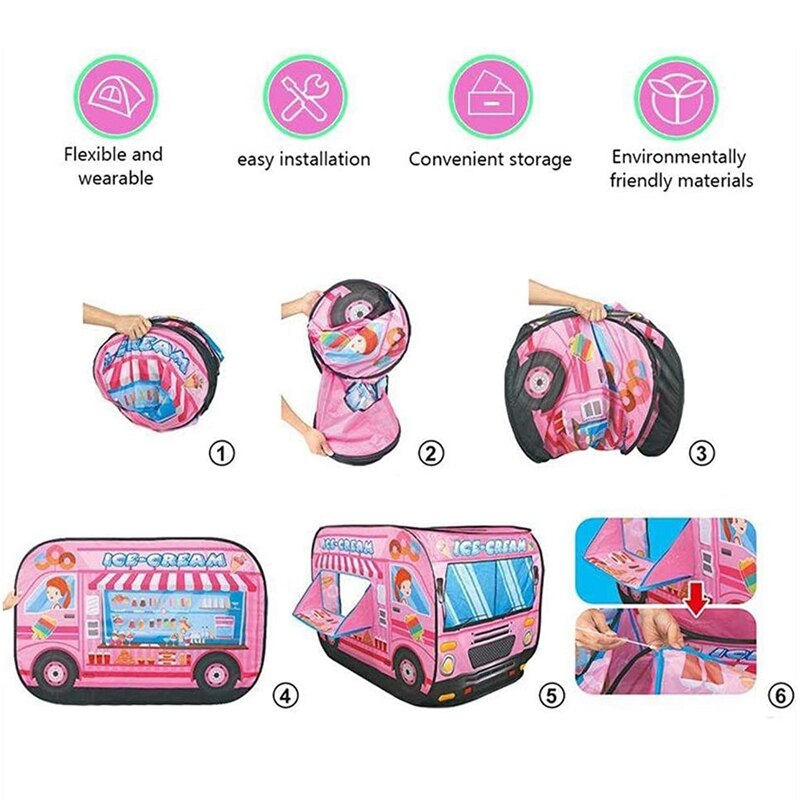 Tienda de juegos para niños, camión de helados, casa de juegos plegable para interiores y exteriores, para niños pequeños, niños y niñas
