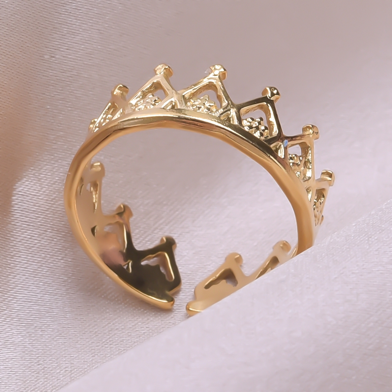 Anello corona in acciaio inossidabile per donna uomo Anello aperto regolabile irregolare Accessori per gioielli di moda punk minimalista Regali per feste: verde